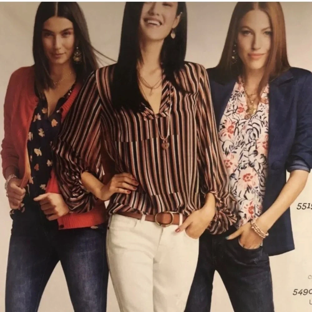 🪅Ultimate Multicolor Blue/Green/orange Stripe Blouse blouson cabi 5519 M - Picture 5 of 8